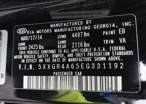 2014 Kia Optima Sx Turbo z USA, uszkodzony, nr VIN 5XXGR4A65EG331192